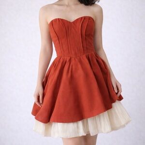 Christmas Strapless Bow Accent Bubble Skirt Cocktail Mini Dress